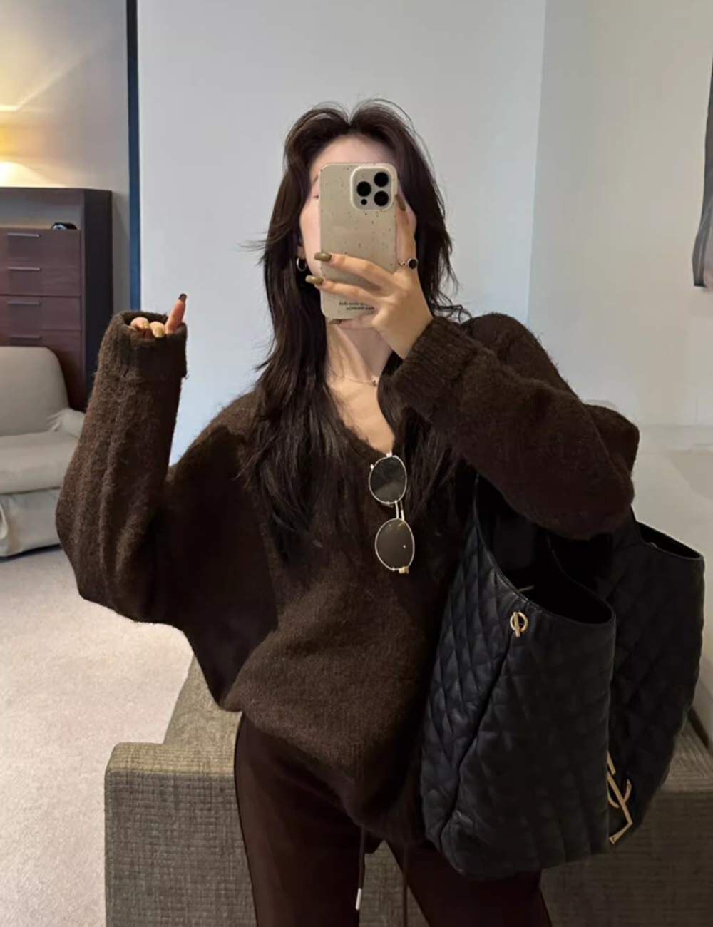 Bottoming V-neck loose winter lazy sweater for women