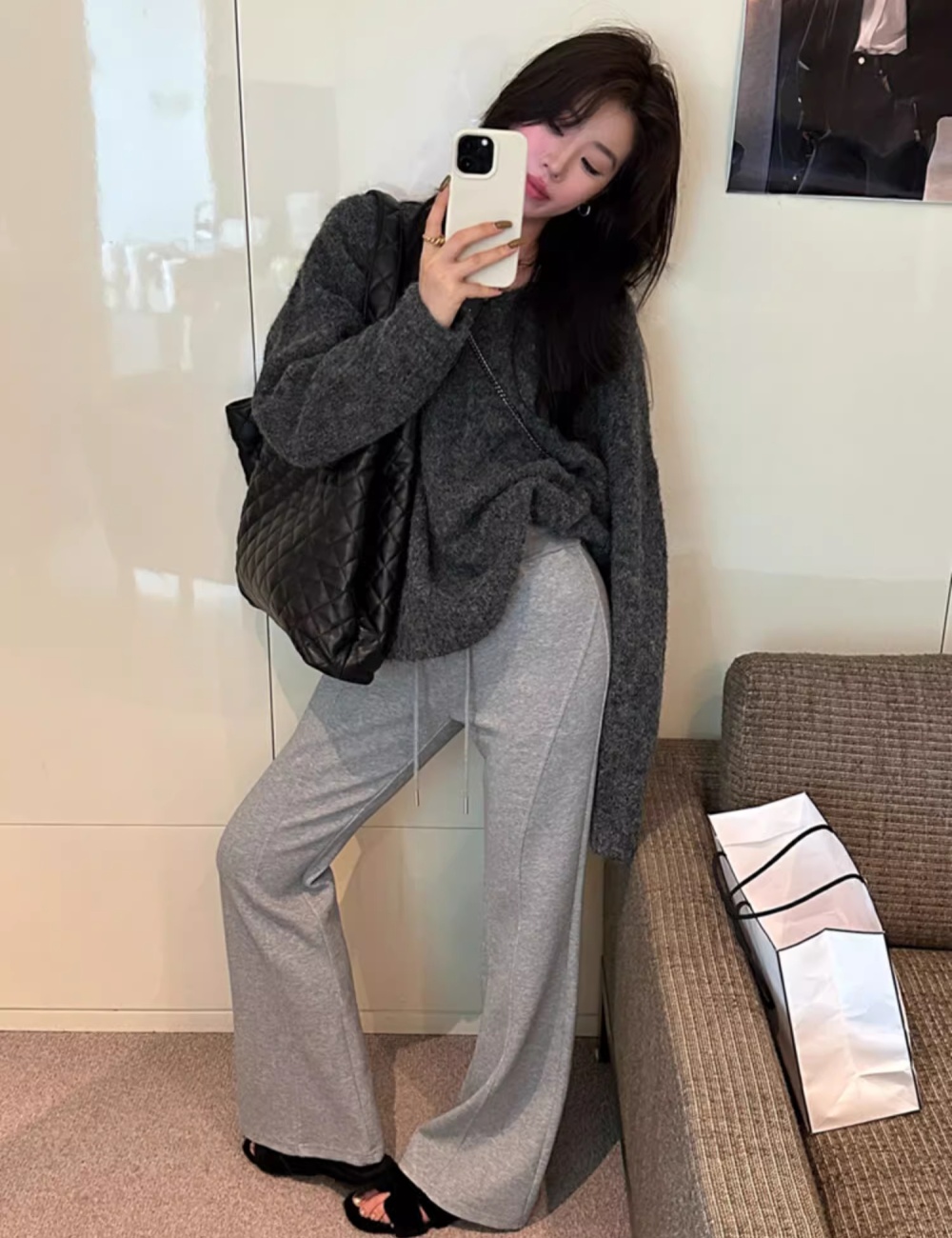 Bottoming V-neck loose winter lazy sweater for women