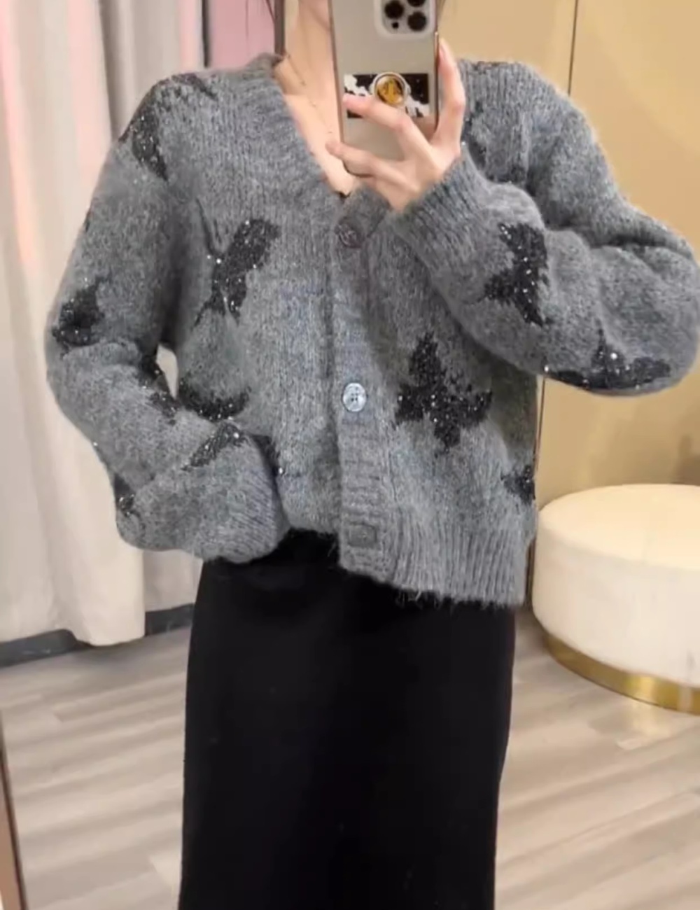Chanelstyle fashion coat Korean style V-neck cardigan