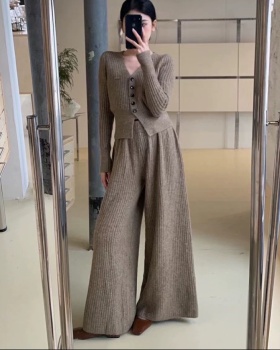 High waist wide leg pants knitted tops a set for women