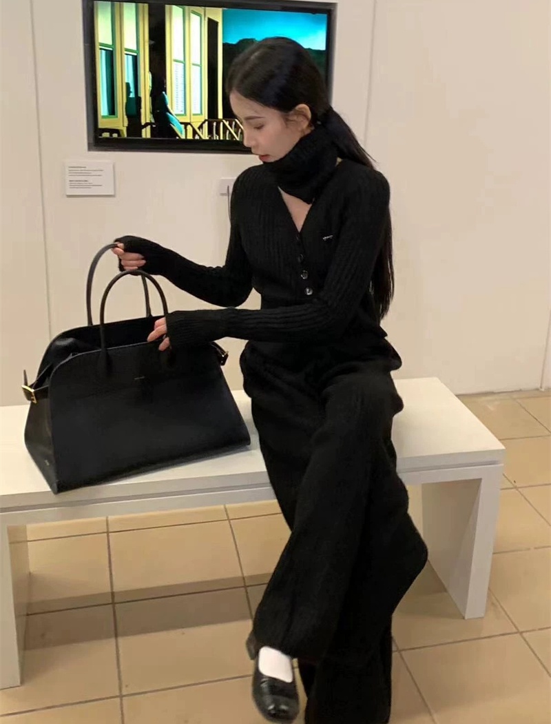 High waist wide leg pants knitted tops a set for women