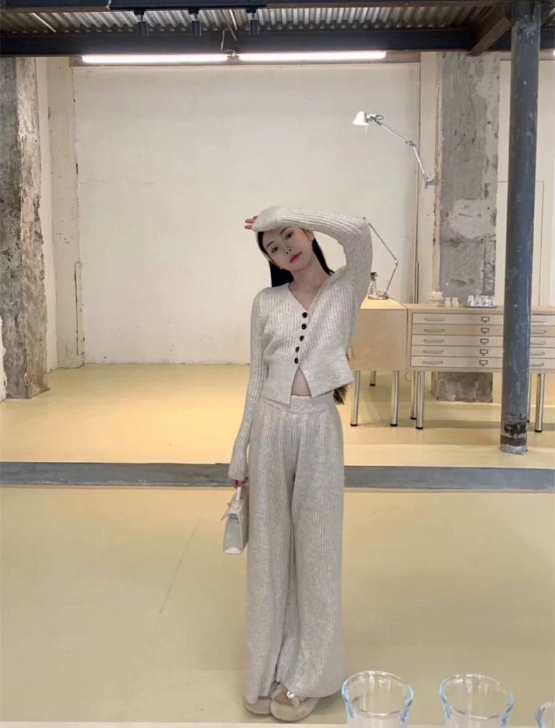 High waist wide leg pants knitted tops a set for women