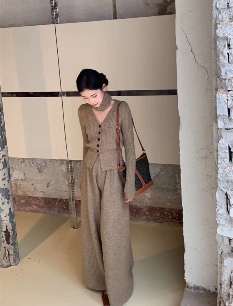 High waist wide leg pants knitted tops a set for women