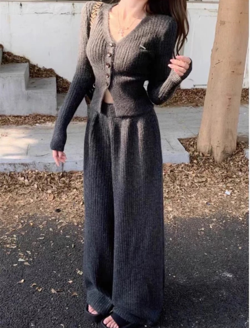 High waist wide leg pants knitted tops a set for women