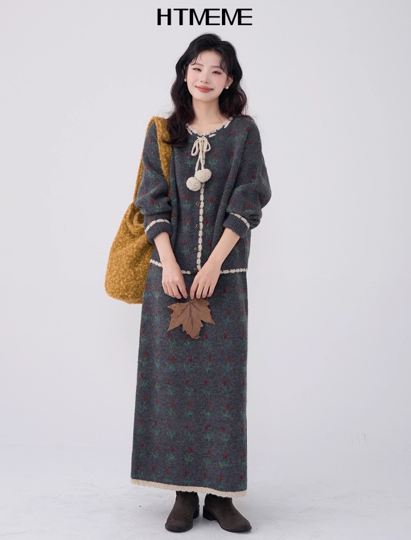 Spring knitted frenum skirt 2pcs set for women