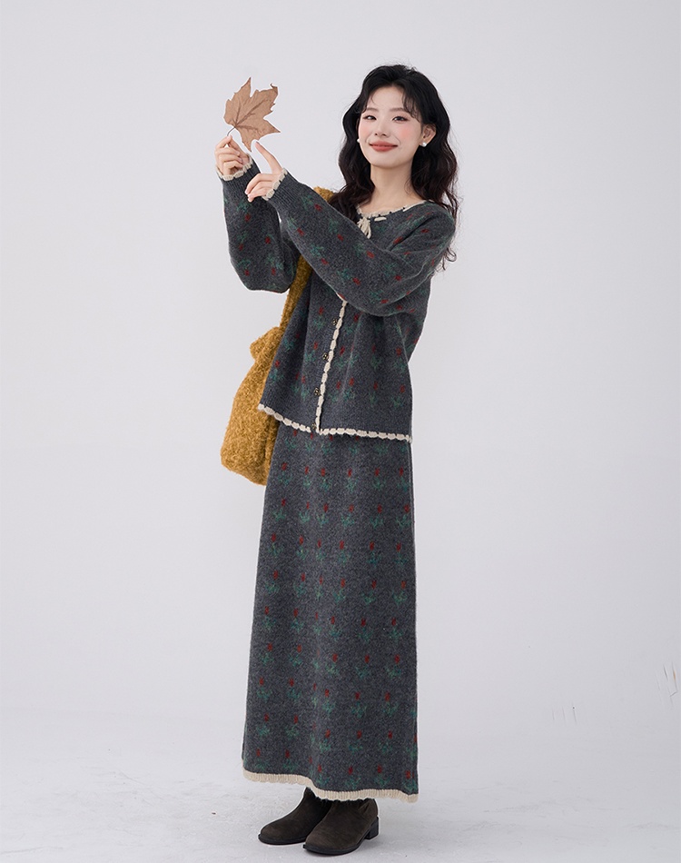 Spring knitted frenum skirt 2pcs set for women