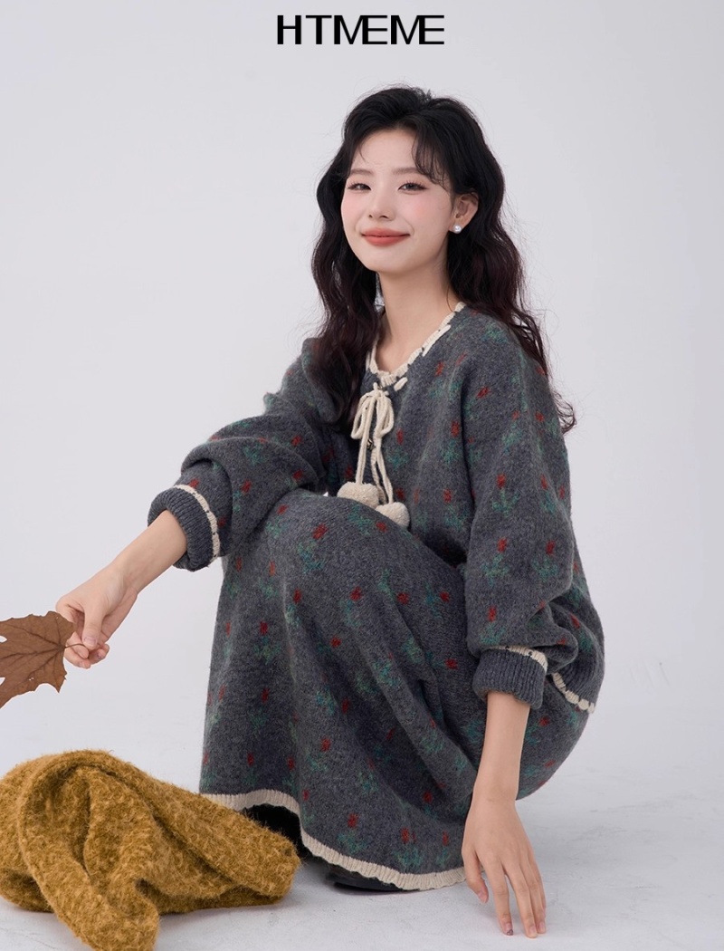 Spring knitted frenum skirt 2pcs set for women