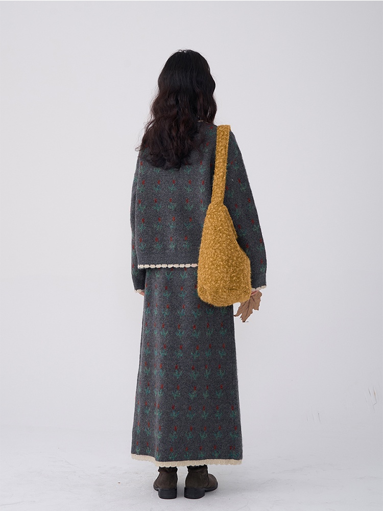 Spring knitted frenum skirt 2pcs set for women