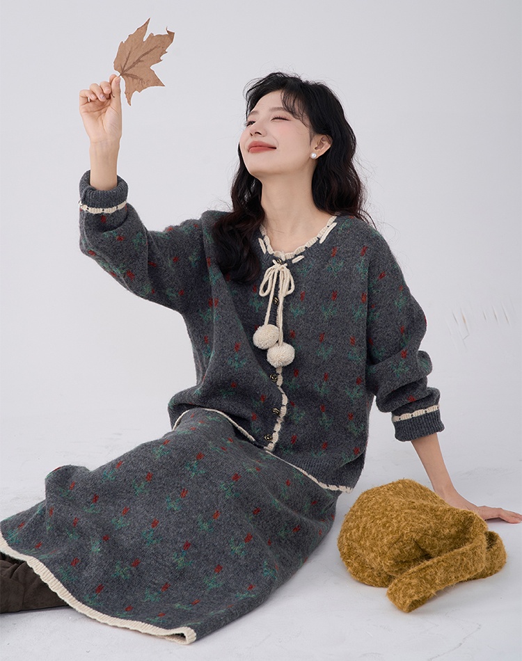 Spring knitted frenum skirt 2pcs set for women