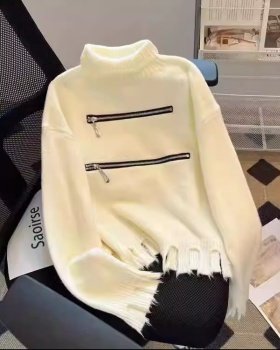 Short loose sweater knitted zip tops for women