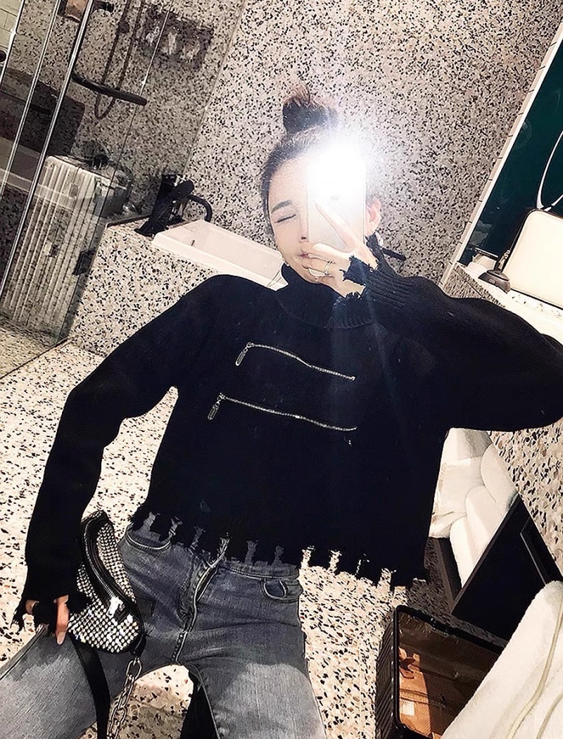 Short loose sweater knitted zip tops for women