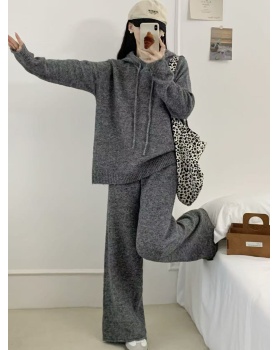 Knitted wide leg pants Casual sweater 2pcs set for women