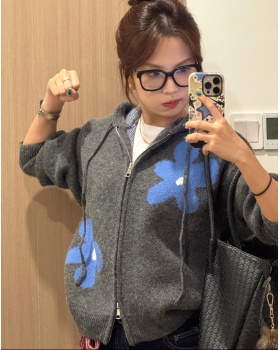 Zip loose sweater autumn and winter hooded cardigan