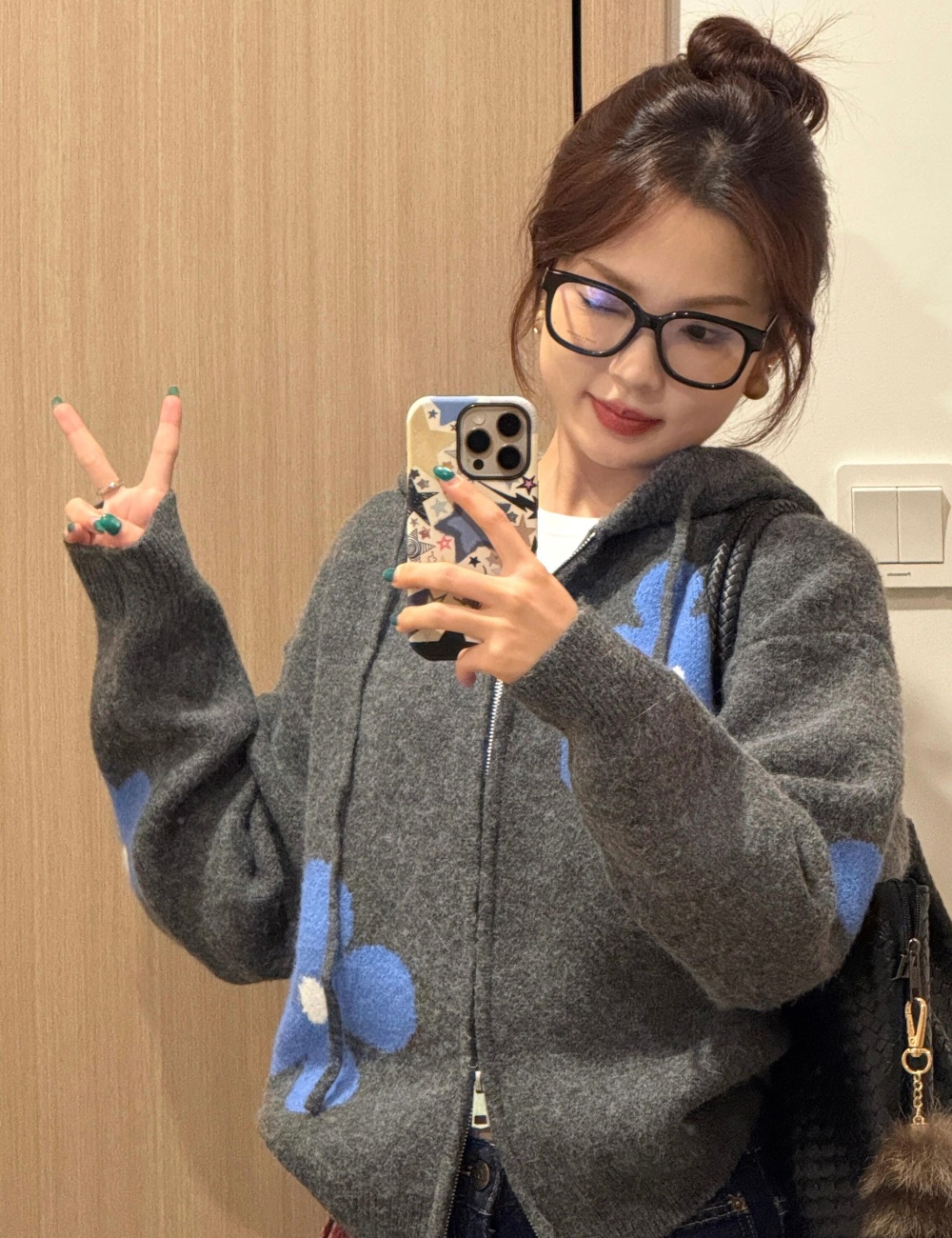 Zip loose sweater autumn and winter hooded cardigan