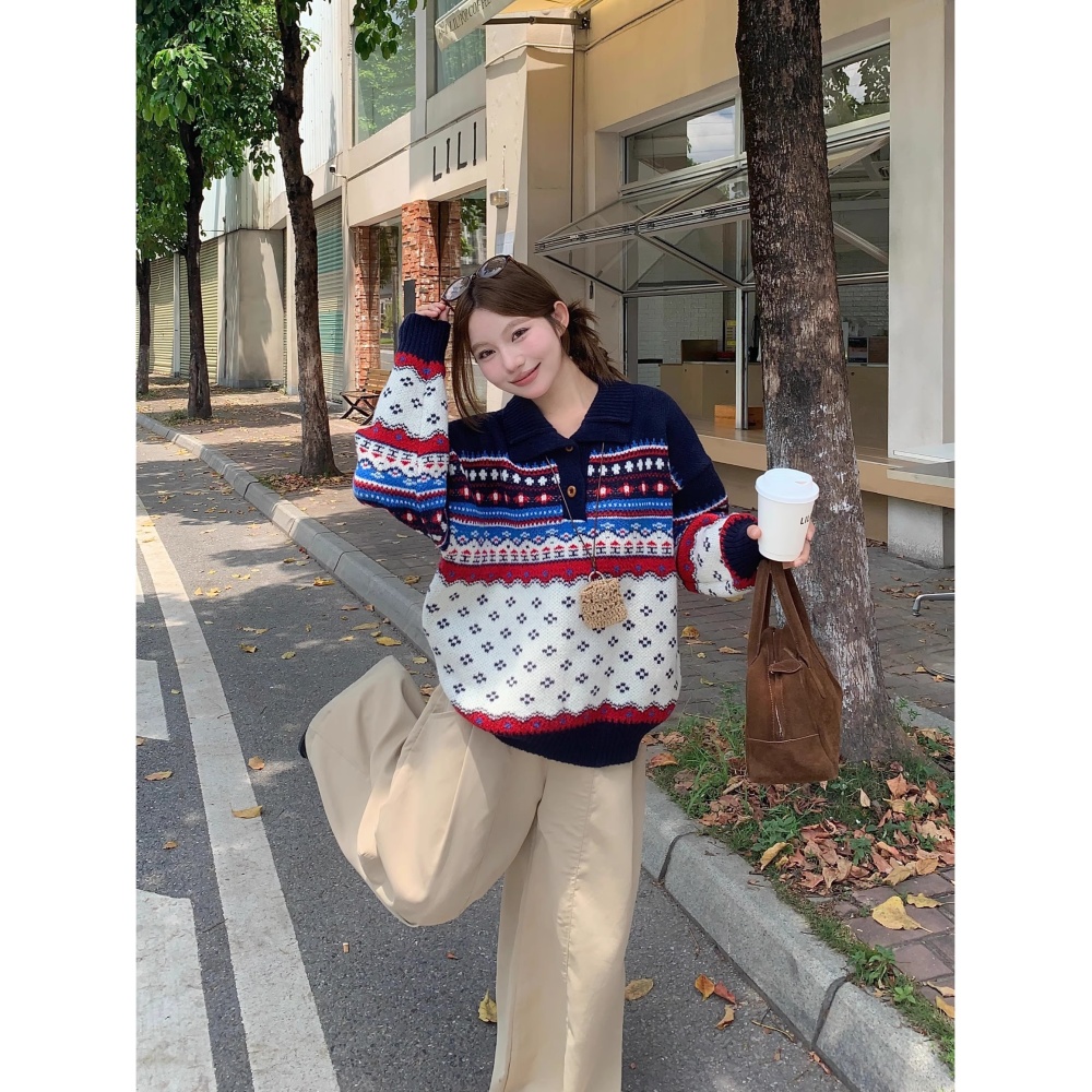 Fashion loose autumn and winter mixed colors sweater