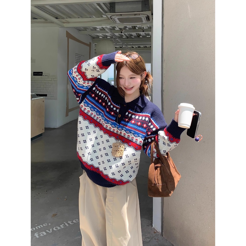 Fashion loose autumn and winter mixed colors sweater