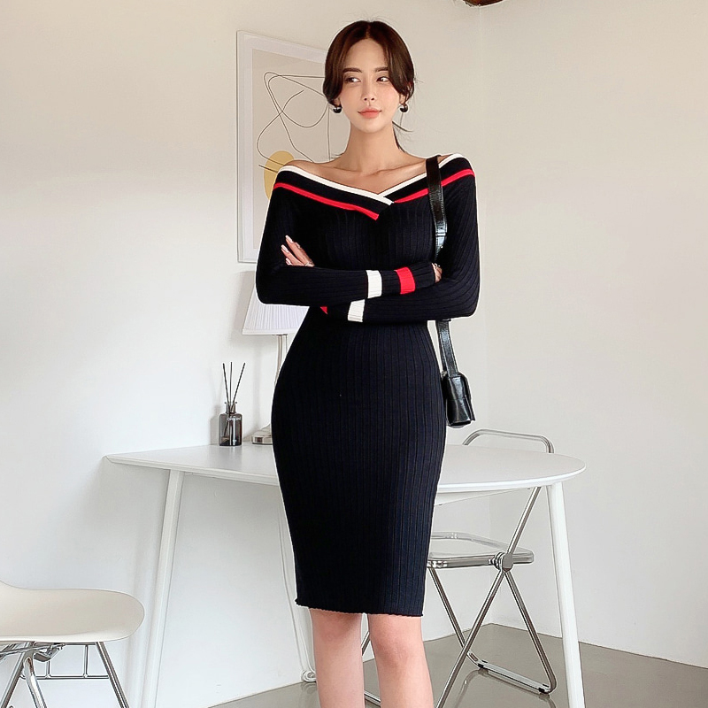 Splice sexy T-back autumn and winter dress