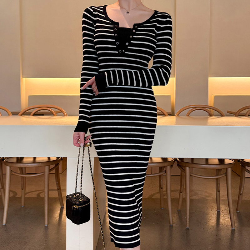 Stripe long dress knitted dress for women