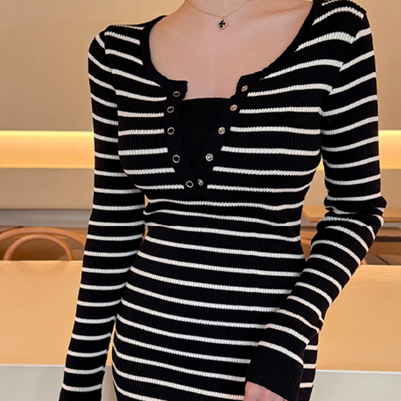 Stripe long dress knitted dress for women