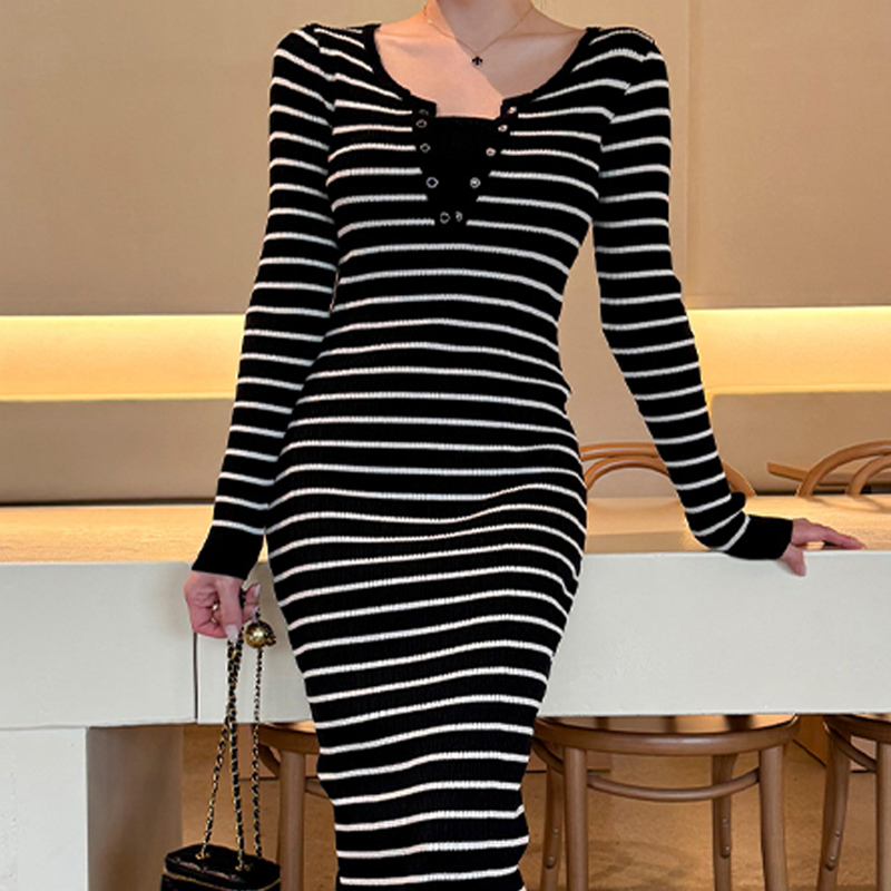 Stripe long dress knitted dress for women