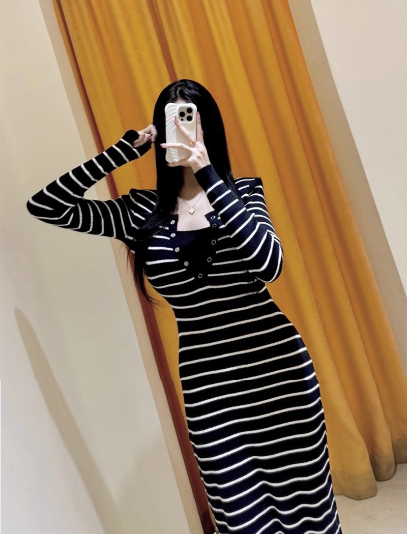 Stripe long dress knitted dress for women