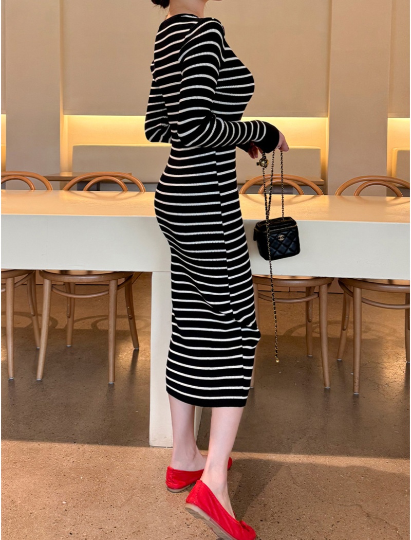 Stripe long dress knitted dress for women