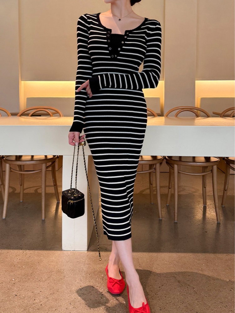 Stripe long dress knitted dress for women