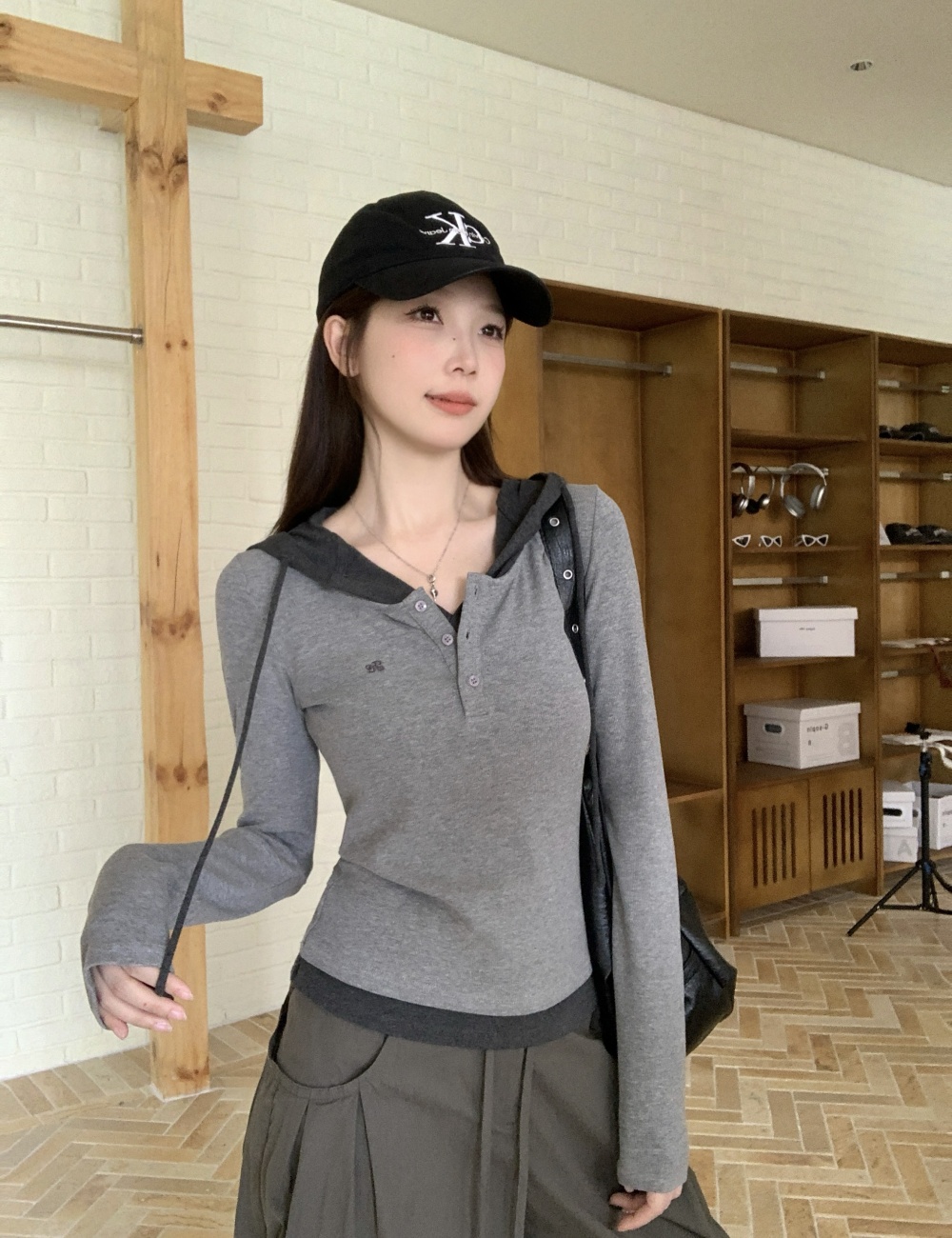 Long sleeve retro tops mixed colors all-match T-shirt