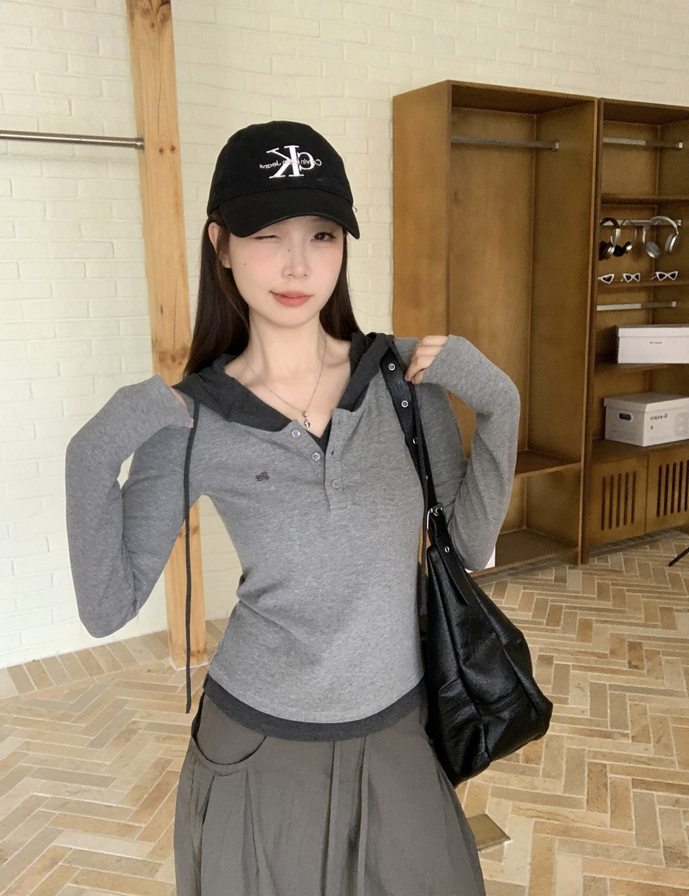 Long sleeve retro tops mixed colors all-match T-shirt