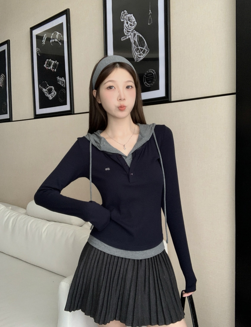 Long sleeve retro tops mixed colors all-match T-shirt