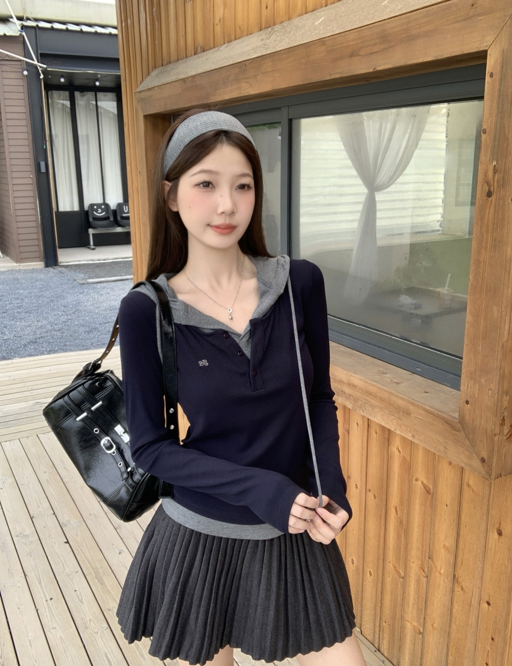 Long sleeve retro tops mixed colors all-match T-shirt