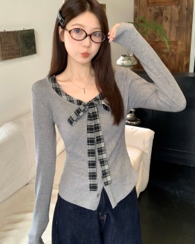 Large yard Pseudo-two long sleeve plaid autumn tops for women