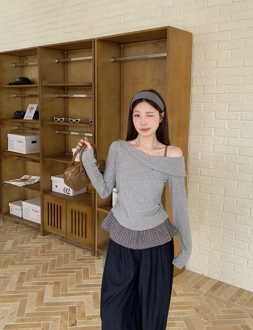 Splice Korean style autumn tops slim Pseudo-two T-shirt