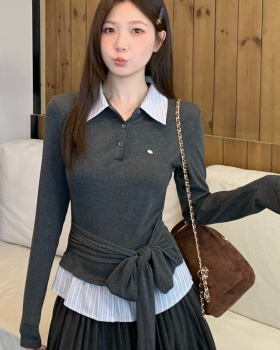 Pseudo-two long sleeve T-shirt splice bandage tops