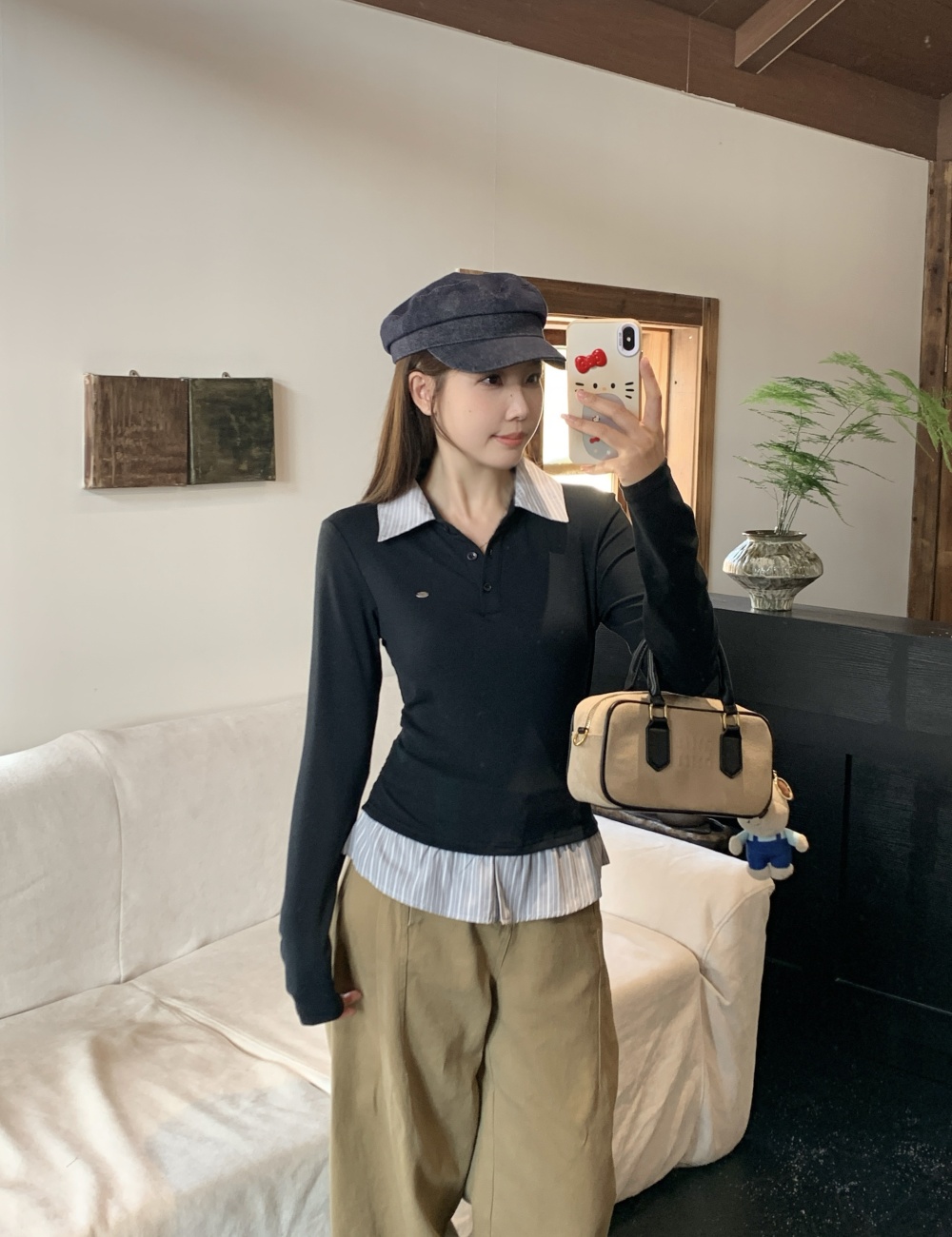 Pseudo-two long sleeve T-shirt splice bandage tops