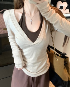 Korean style autumn T-shirt Pseudo-two tops for women