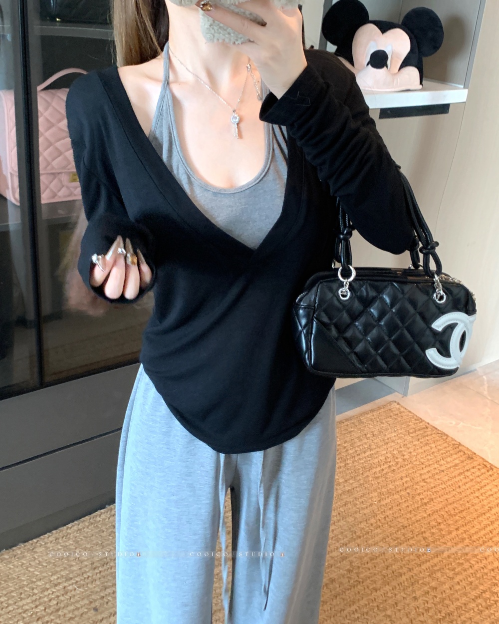 Korean style autumn T-shirt Pseudo-two tops for women