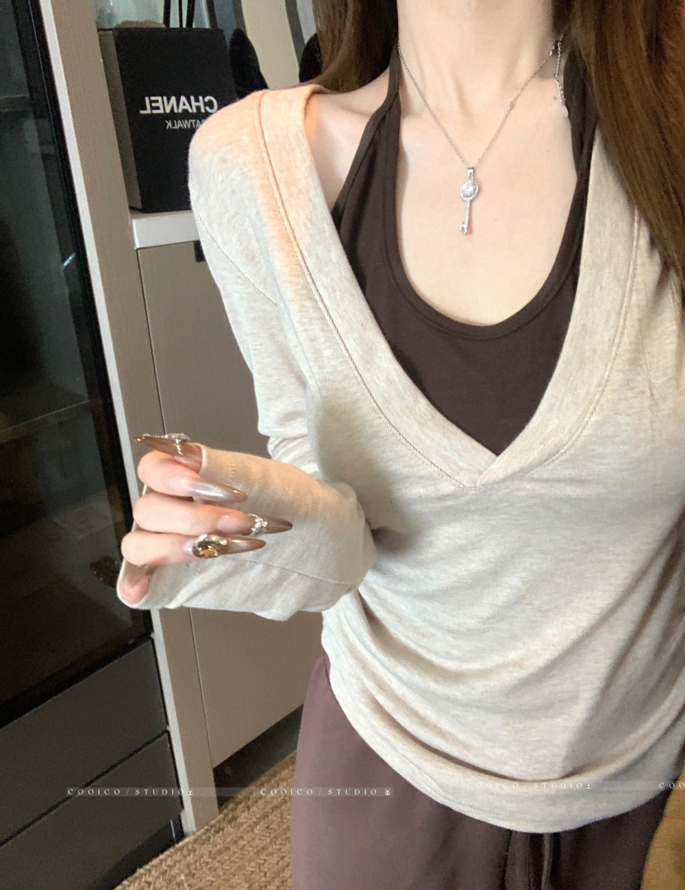 Korean style autumn T-shirt Pseudo-two tops for women