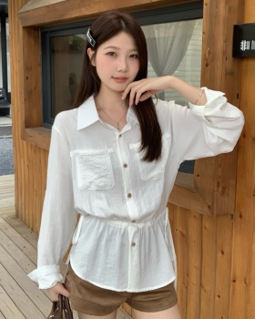 Korean style pinched waist shirt Casual slim tops
