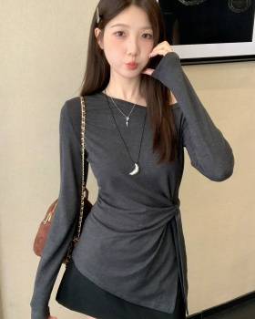 Autumn sloping shoulder T-shirt bandage tops