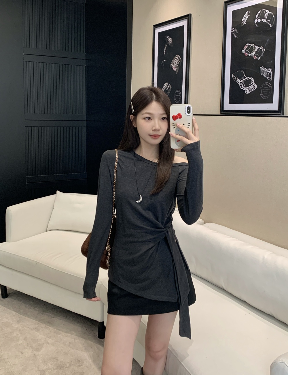 Autumn sloping shoulder T-shirt bandage tops