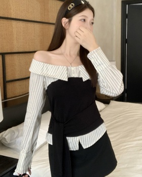 Slim splice large yard shirt stripe bandage tops