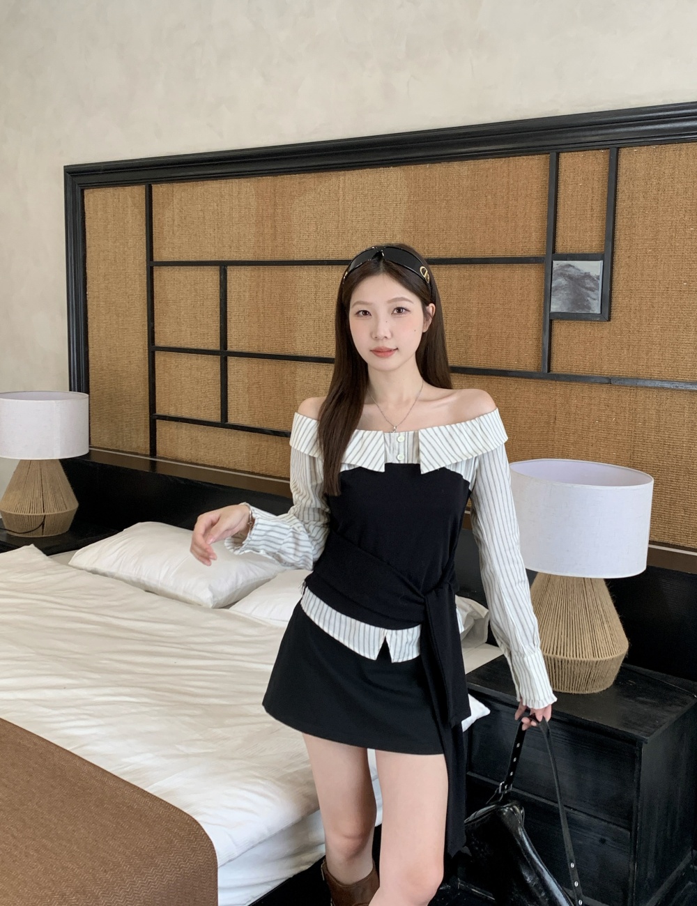 Slim splice large yard shirt stripe bandage tops