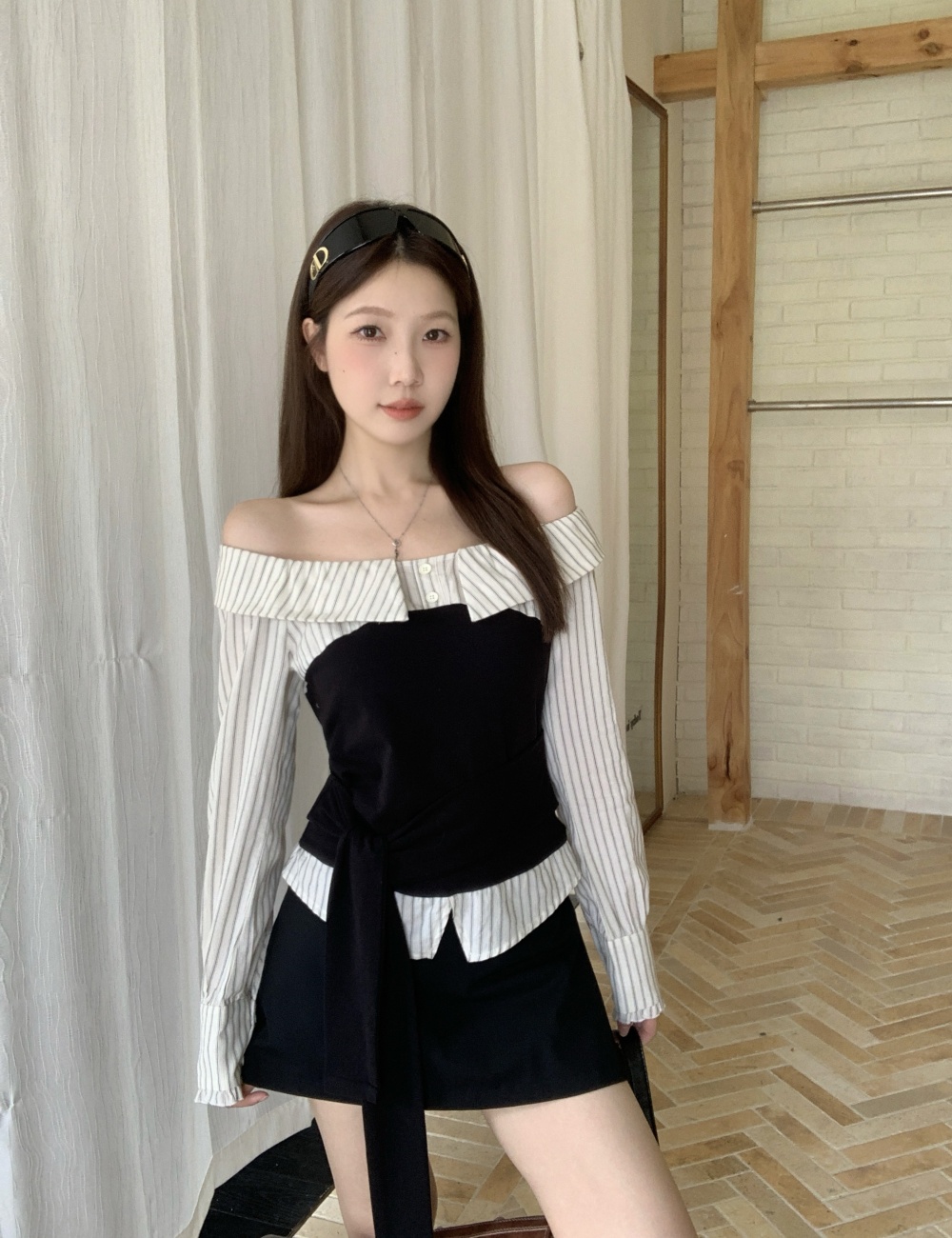 Slim splice large yard shirt stripe bandage tops