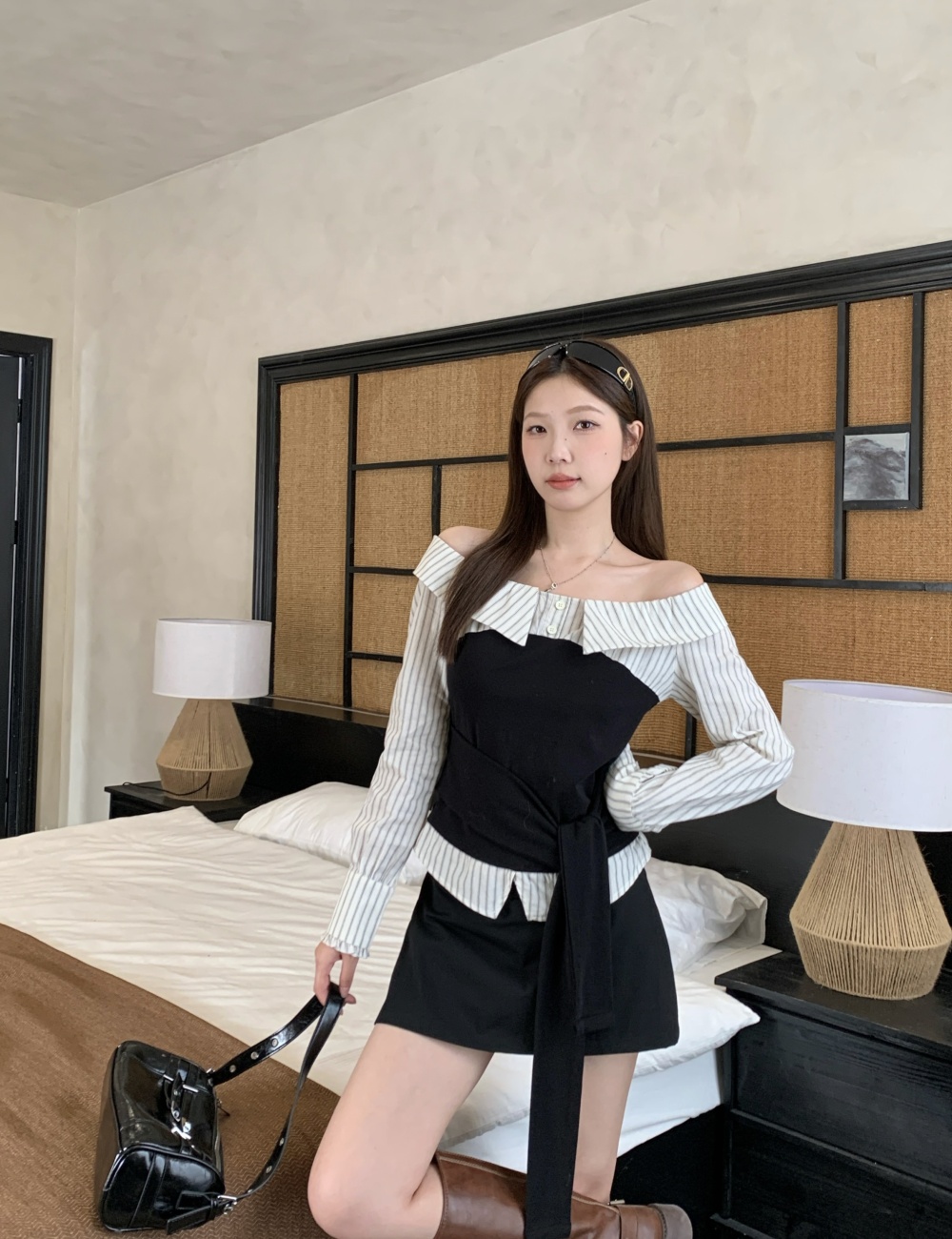 Slim splice large yard shirt stripe bandage tops