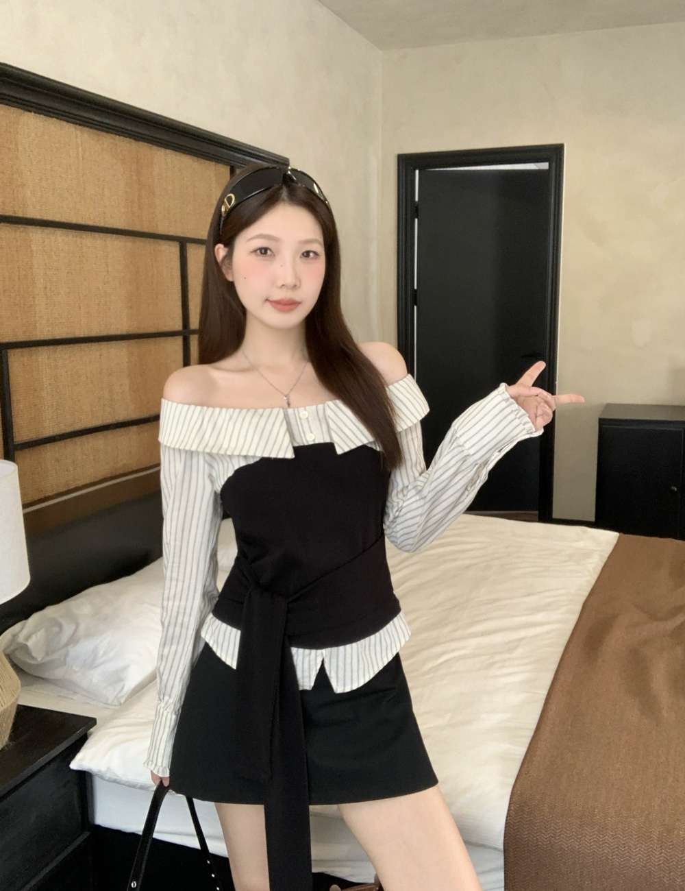 Slim splice large yard shirt stripe bandage tops