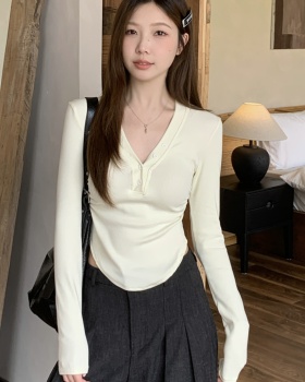 Autumn and winter buckle slim bottoming shirt arc large yard tops