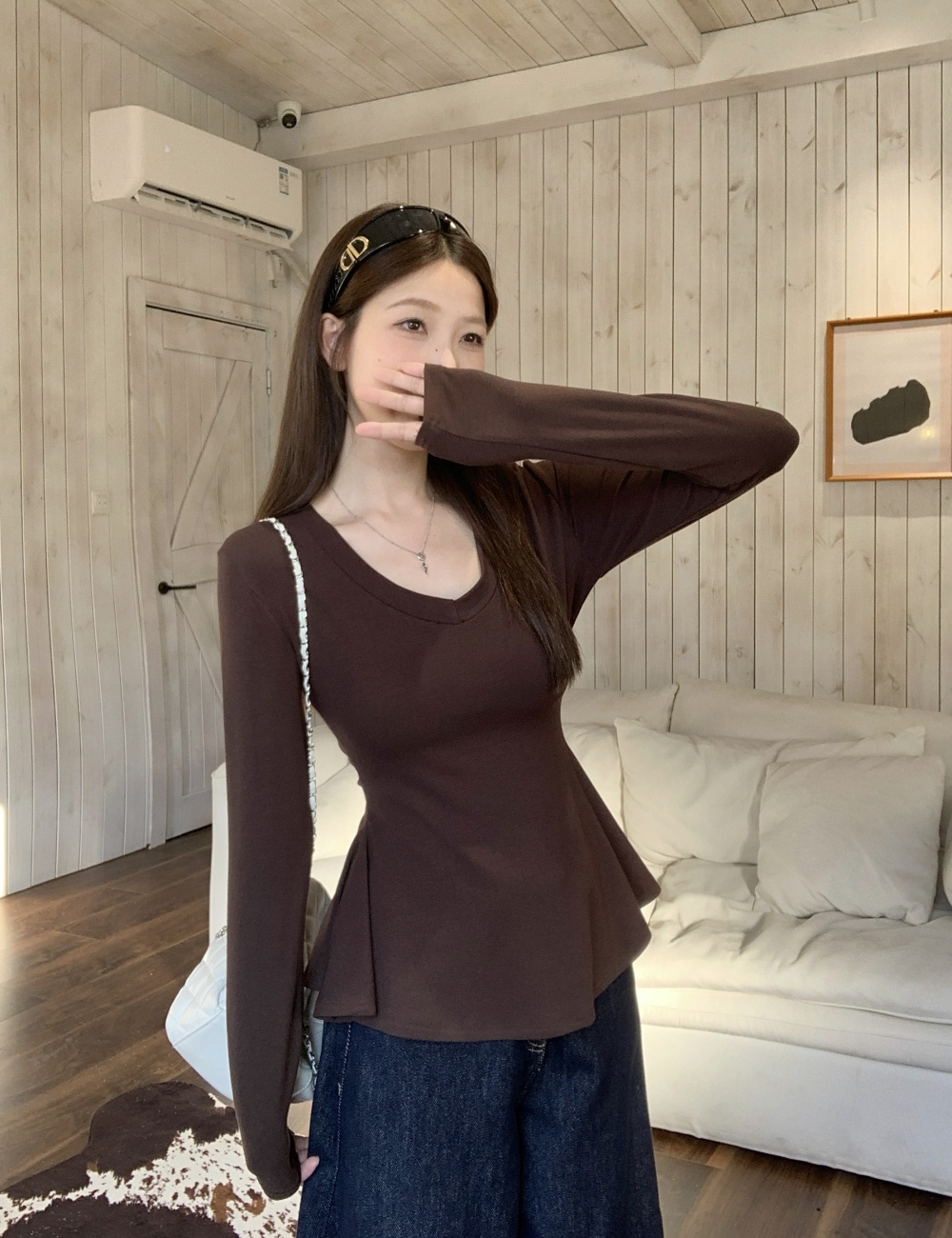Slim spicegirl bottoming shirt V-neck T-shirt