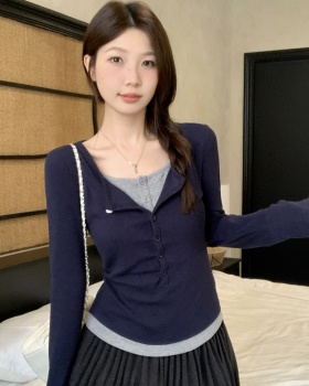 Mixed colors long sleeve T-shirt enticement all-match tops