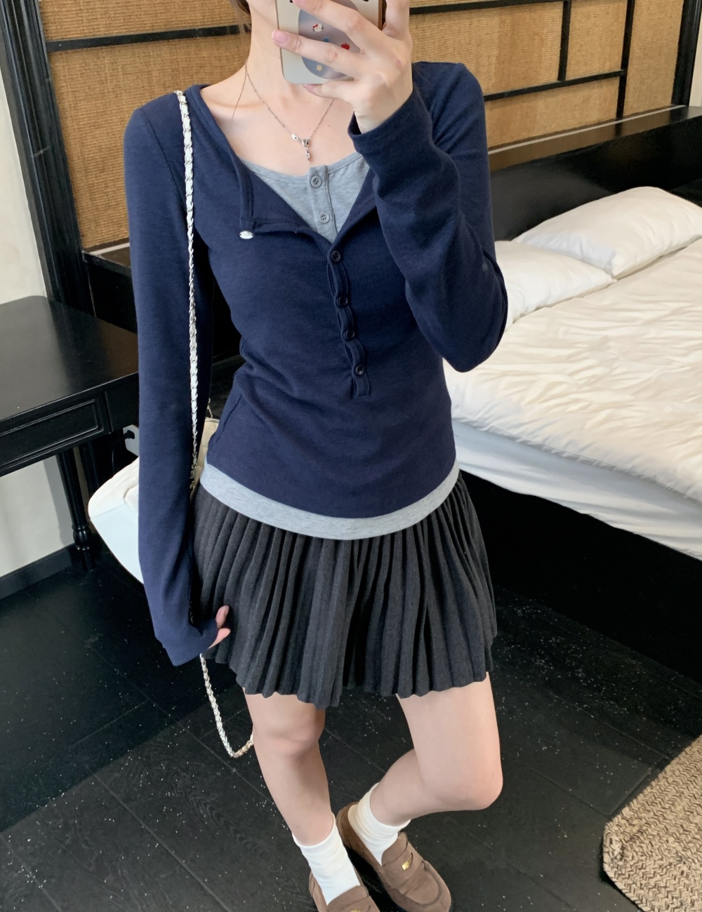 Mixed colors long sleeve T-shirt enticement all-match tops
